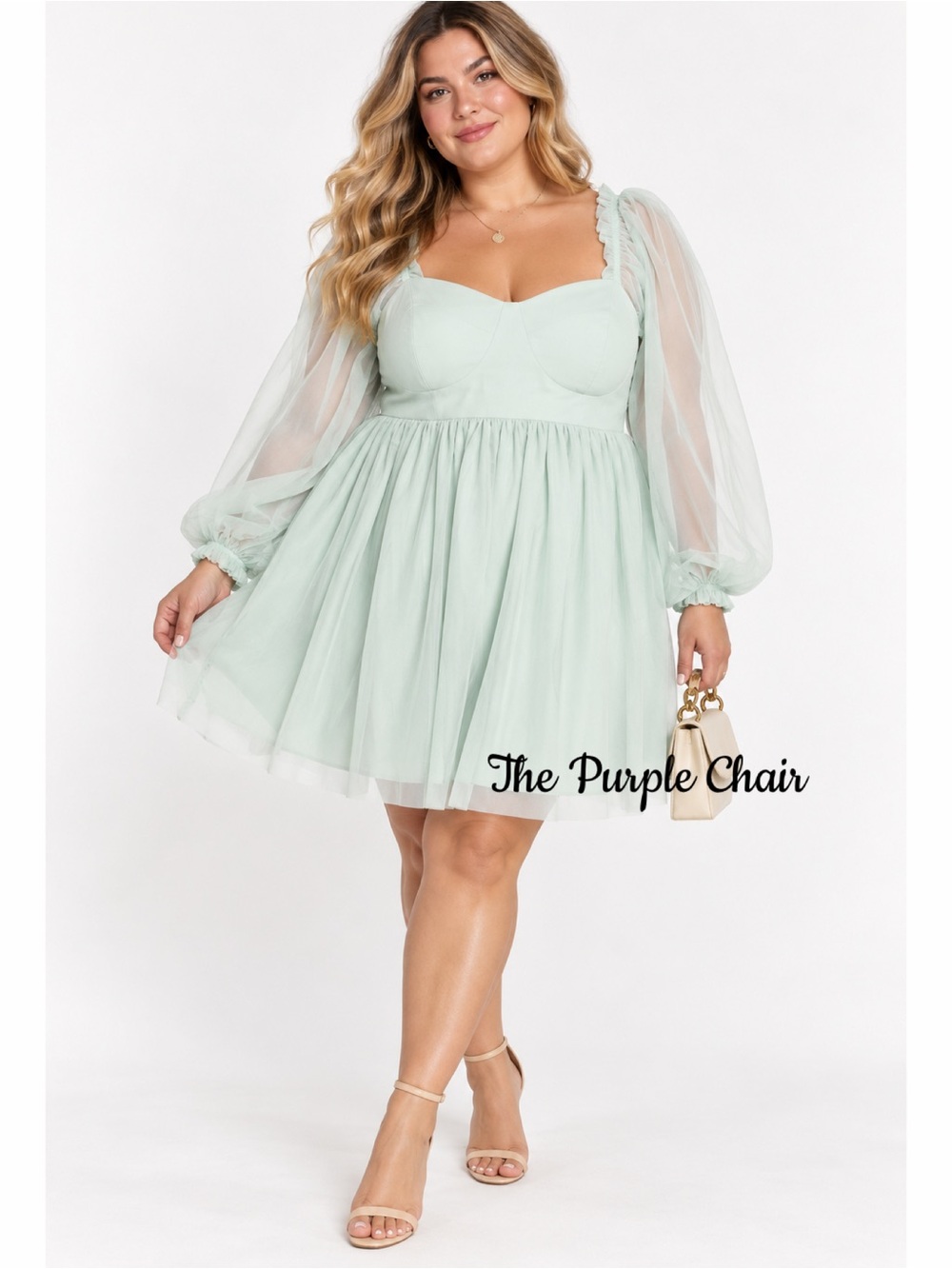 ELOQUII NWT Mint Long Sleeve Sweetheart Bodice Mini Dress 16